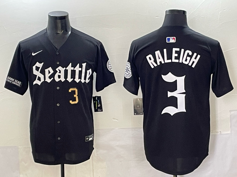 Men Seattle Mariners 3 Raleigh black MLB 2025 Nike jersey 002